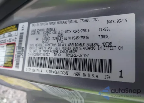 2019 Toyota Tacoma Sr z USA, uszkodzony, nr VIN 5TFRX5GN2KX149313